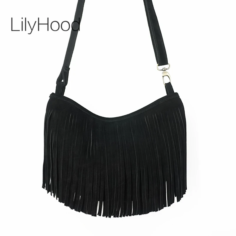 Half Moon Bag Suede - المرأة جلد طبيعي الجلد المدبوغ مهدب