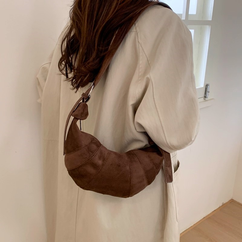 JIAERDI ريترو بلون الجلد المدب - مراجعة Half Moon Bag Suede وسعره
