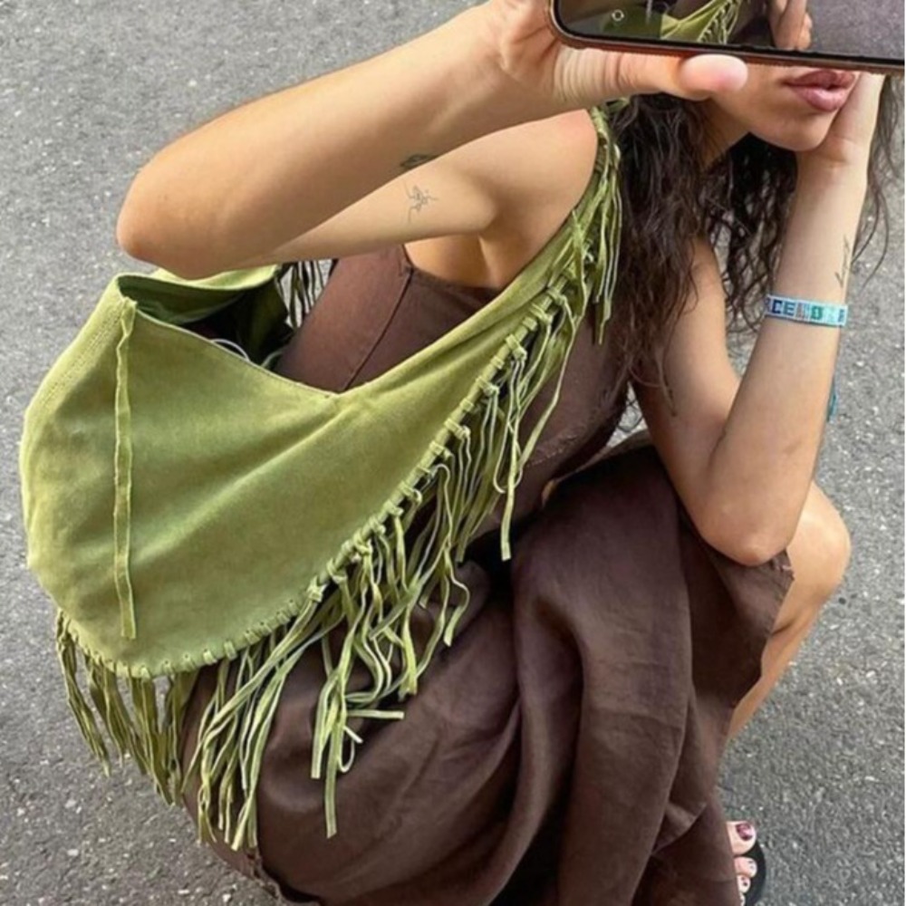 جديد طويل شرابة المرأة حقائب ك - مراجعة Half Moon Bag Suede وسعره