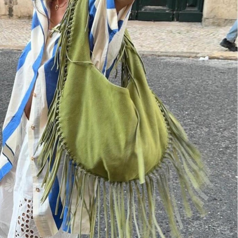 جديد طويل شرابة المرأة حقائب ك - مراجعة Half Moon Bag Suede وسعره
